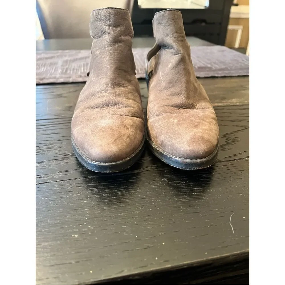 Eileen Fisher Vanda Gray Leather Back Zip Bootie Sandals sz 6-1/2